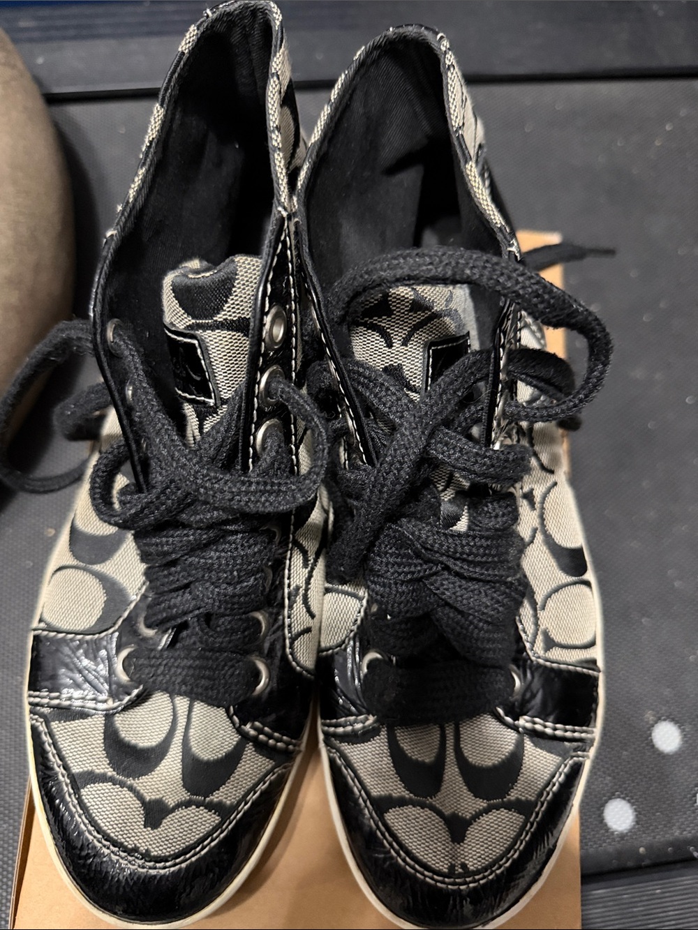 Coach Khaki Signature Canvas and Black Trim Sneakers